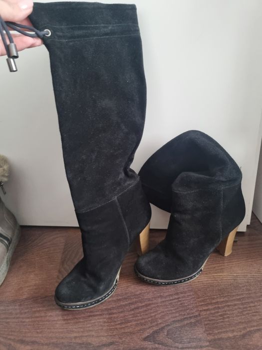 Cizme lungi, piele intoarsa, marimea 39, cu toc