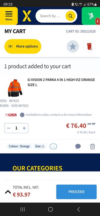 Geaca/Parka de munca GISS, portocalie,  marime L