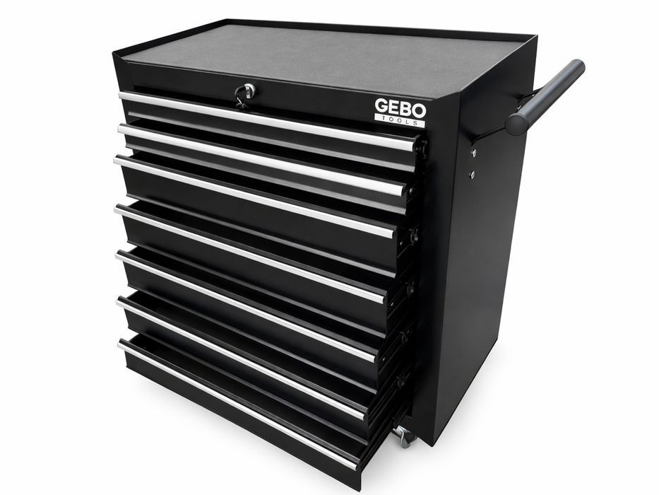 Dulap metalic neechipat pentru scule, cu 7 sertare, negru, cu roti 78