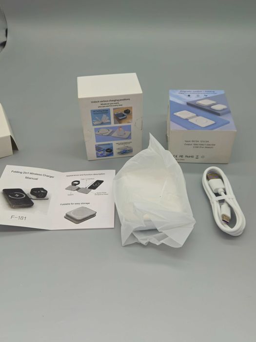 Сгъваемо 2-в-1 безжично зарядно с магнит (MagSafe тип) за Apple, 15W