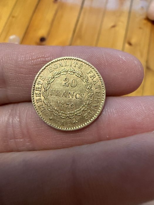 Френска златна монета 20 Francs, 1876 г. – Трета френска република (Génie).