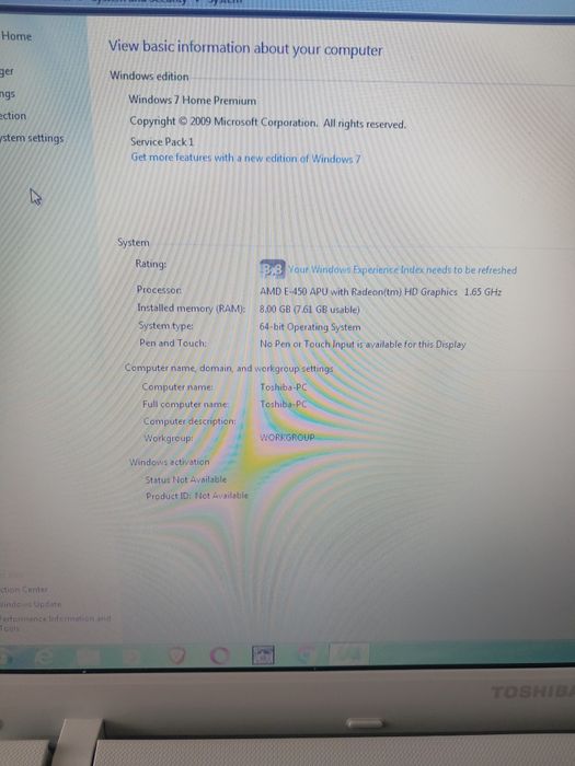 Laptop Toshiba 17.3" - AMD E450 - 1.65 - 160GB - 8GB ram Windoes 7