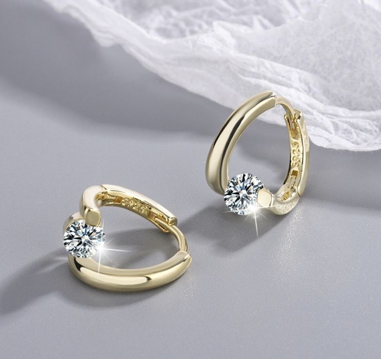 Cercei rotunzi cu zircon, argint S925,  16 mm
