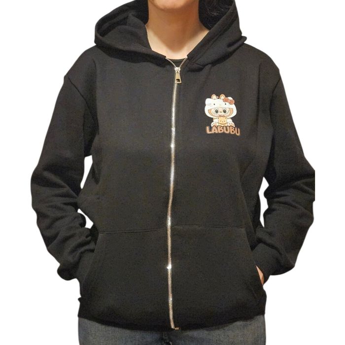 Унисекс нов аниме суичър в черно с качулка Лабубу Black Anime Hoodie Labubu