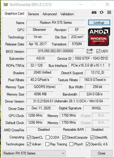 Placa video Gaming Asus RX 570 4Gb 256 bit ca Noua la cutie