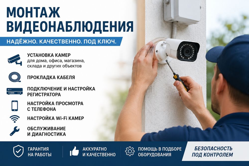 Установка монтаж камер видеонаблюдения.