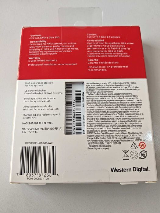 SSD 1TB WD 2.5" Red SA500 WDS100T1R0A