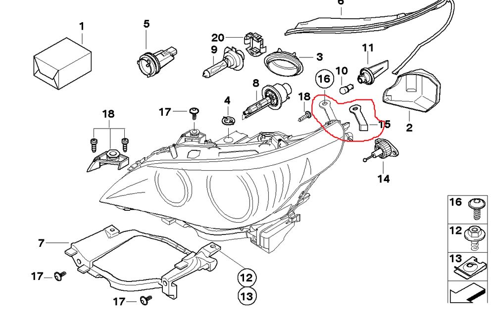 Държач за фар на Бмв BMW E60/61 HELLA