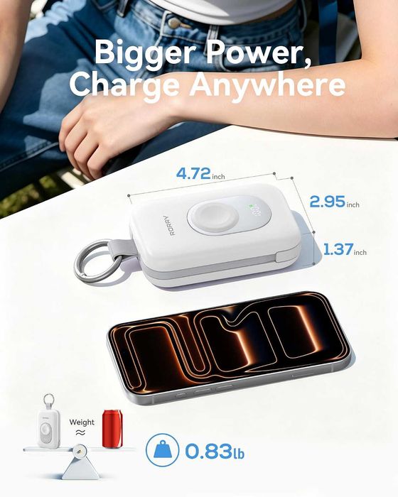 Мощна външна батерия RORRY CharmGo 20000mAh 30W PD – За iPhone, Apple Watch и iPad