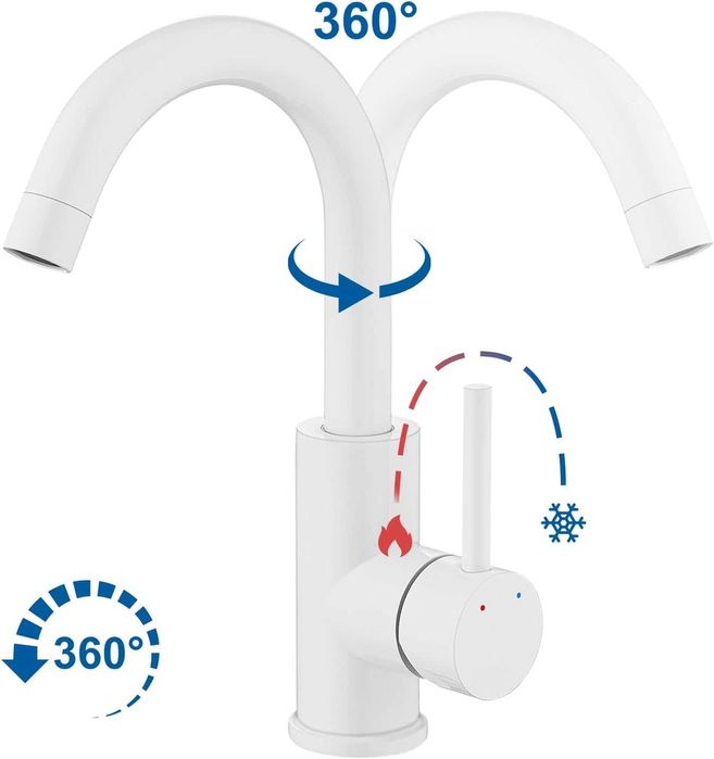 Baterie de baie din alamă pentru chiuvetă de baie, bucătărie mică, alb