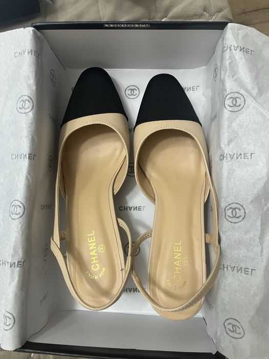 Туфли бежевые, слингбэки под Chanel