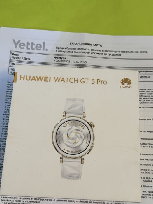 ЧИСТО НОВ Huawei watch GT 5 Pro Гаранция Yettel 2027г. White | GT5