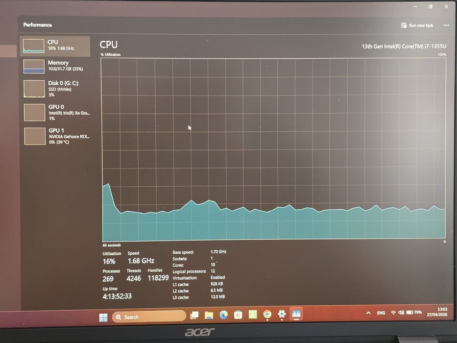 Acer TravelMate P416 – Performanță Premium | i7 Gen 13 | 32GB RAM | RTX 2050 | Baterie 95%
