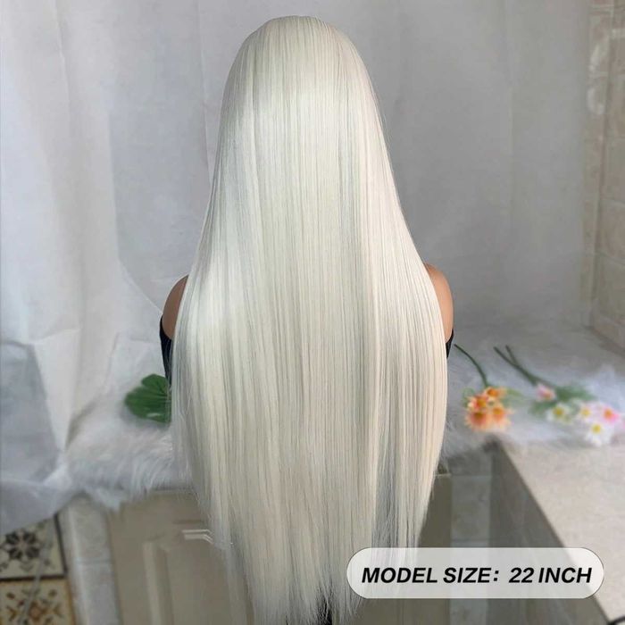 Платинено руса Lace Front перука - дълга права коса 80 см, термоустойчива, дантела 13×4