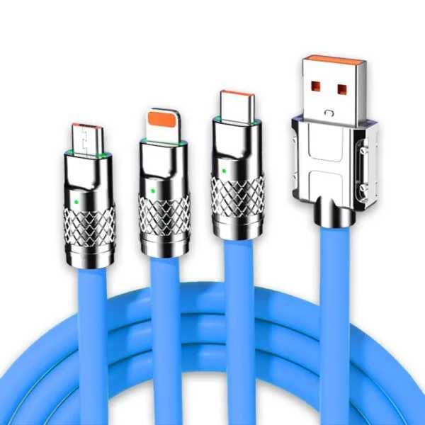 Cablu Date si Incarcare Rapida 3 in 1,120W, microUSB, USB-C, Lightning