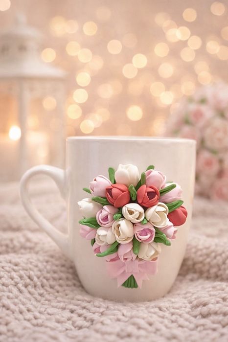 Чаша с ръчно моделирани цветя – изработва се по поръчка