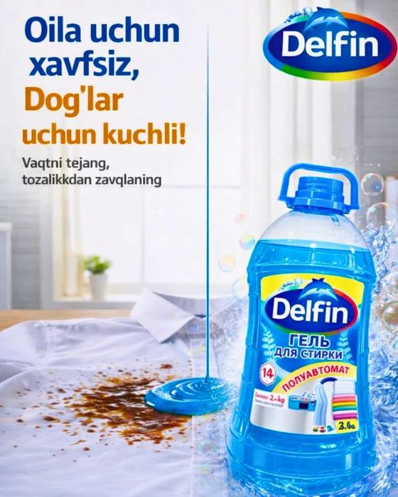 Delfin kir yuvish geli 2.4 kg, universal gel, yarim avtomatik va qo'ld