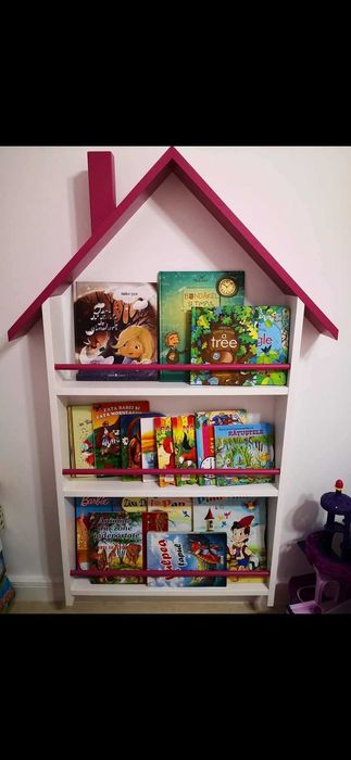 Biblioteca raft carti bookhouse roz cu alb