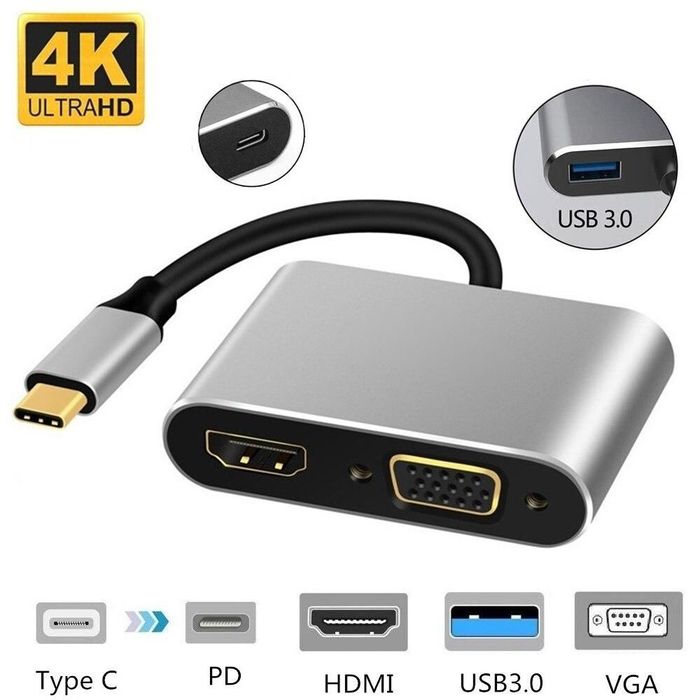 Адаптер USB-C-VGA+USB+PD+HDTV 4in1