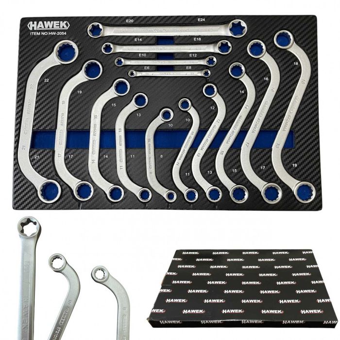 НЕМСКИ Специални Ключове S,С-образни Е-Torx 14ч HAWEK + ЛЕД ФЕНЕР