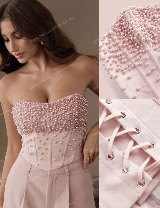 Розов топ с перли