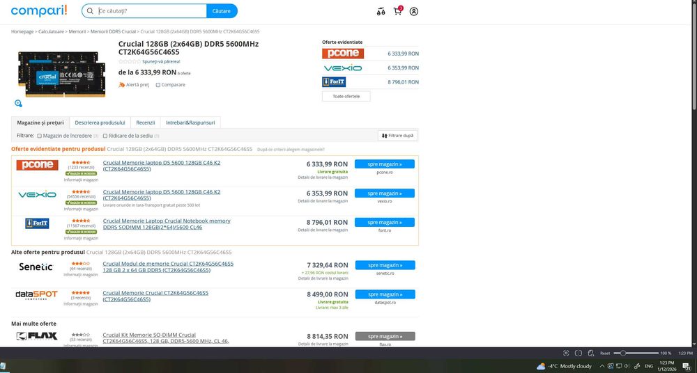 Kit 128GB DDR5 SODIMM Crucial 5600MT/CL46