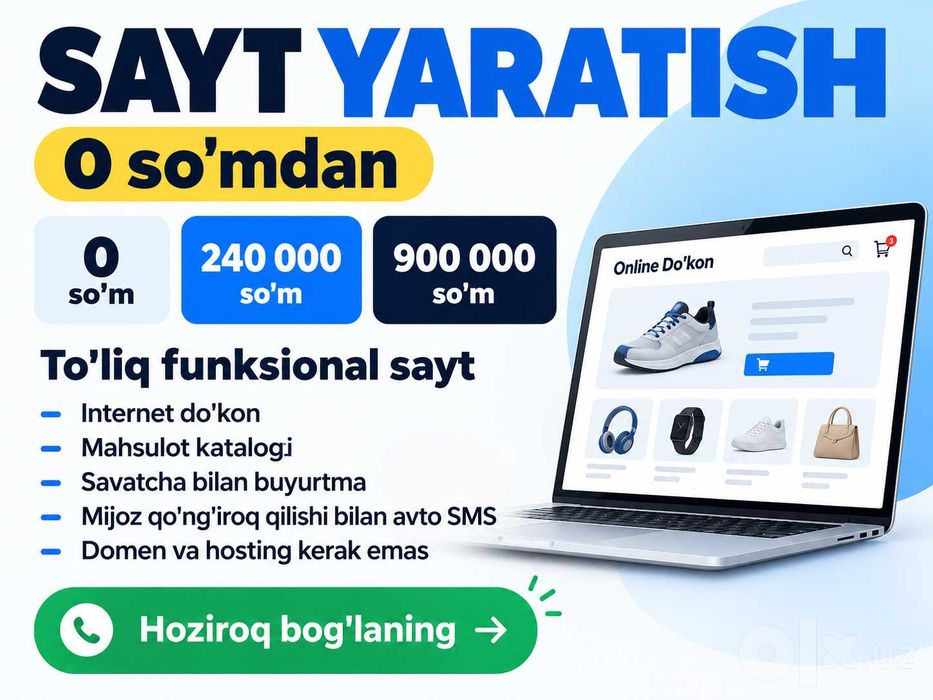 Sayt Yasash - 0 somdan boshlab / 1 kunda