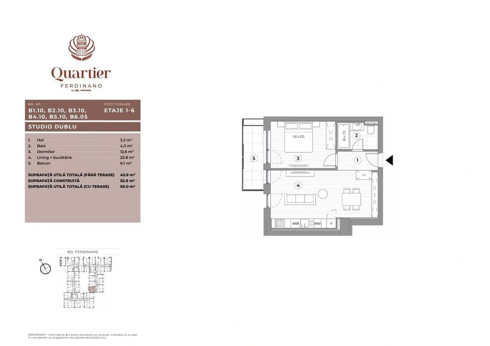Quartier Ferdinand – Studio Dublu - Loc de parcare inclus — fotografia 1