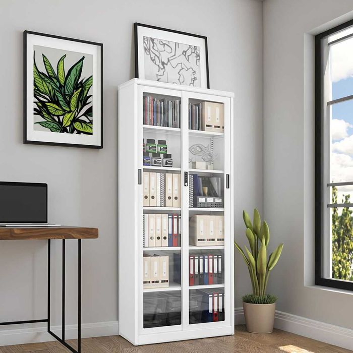 Зангламайдиган пўлатдан китоб жавони кучли металл токчалар билан