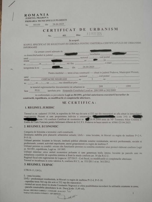 Teren ultracentral Ploiești str. C. Negruzzi, 532 mp