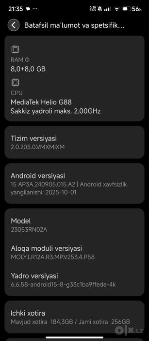 Redmi 13 rangi havo rang orqa kreshkasi singan 256 g xotira