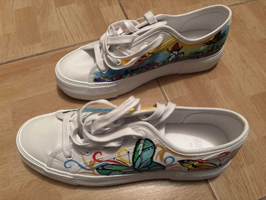 Adidasi dama H&M noi 39 personalizati pictati manual