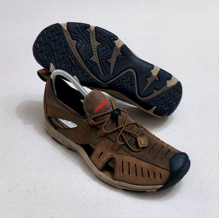 Sandale GEOX Respira barbati, piele naturală Nubuk maro, pantofi vară flexibili, Nr. 42 EU