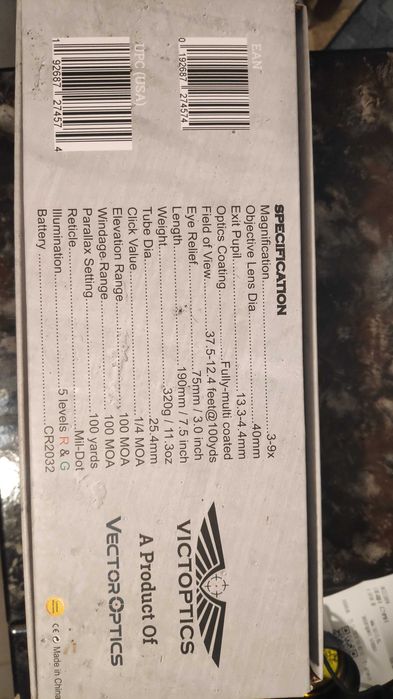 VICTOPTICS  3-9X40  RIFLESCOPE оптика с подсветка отвътре на прицела