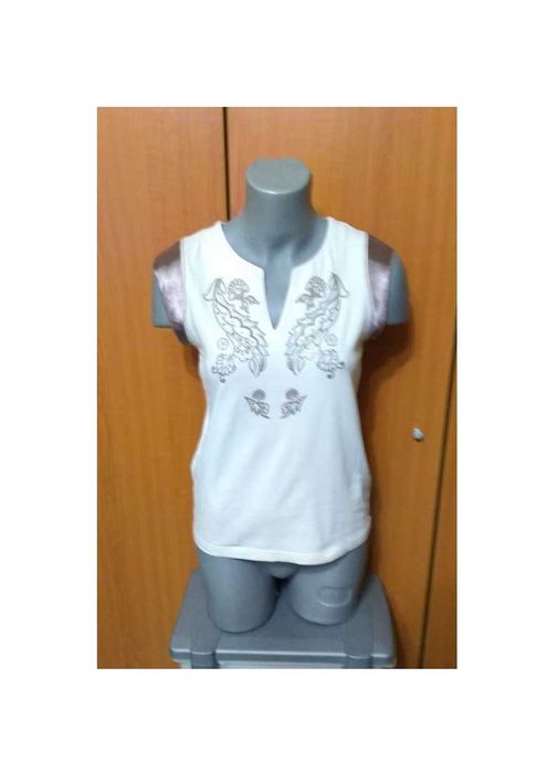 Bluza/ tricou fara maneci M&CO  bej cu imprimeu si strasuri, M