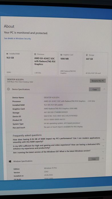 Mini PC Dell Wyse 5060 AMD GX/16GB/480GB + Tastatura Mouse