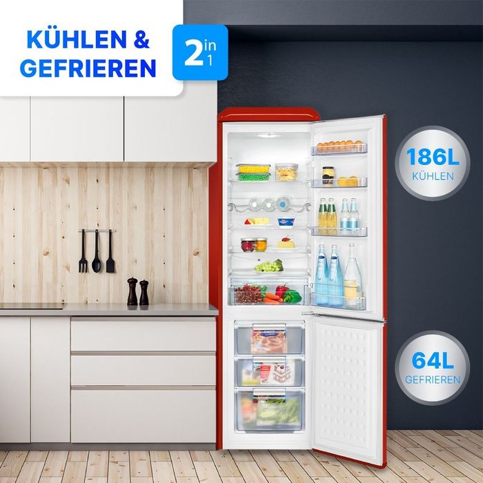 Нов Bomann ретро комбиниран хладилник/фризер KGR 7328.1 червен