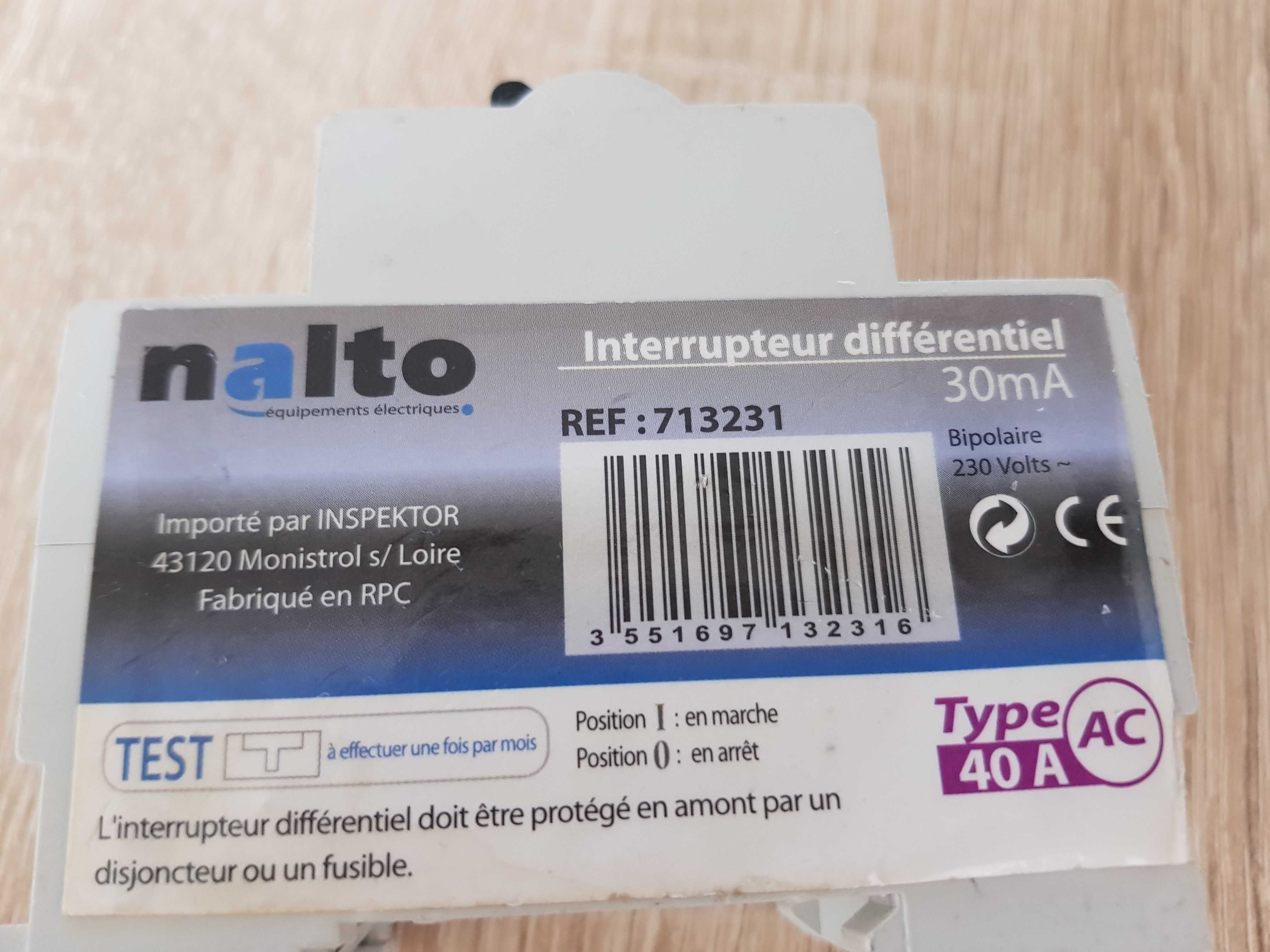 Interrupteur différentiel 40A 30mA type AC CE NALTO