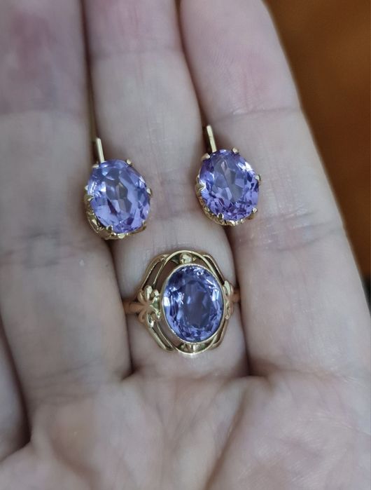 Золотой набор 583 пробы с александритом