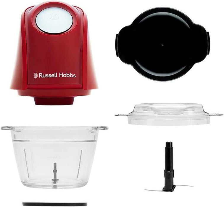 Russell Hobbs Електрически мини чопър [стъклен съд с капак] Desire Red (500 мл, нож от неръждаема стомана с 2 остриета, миксер