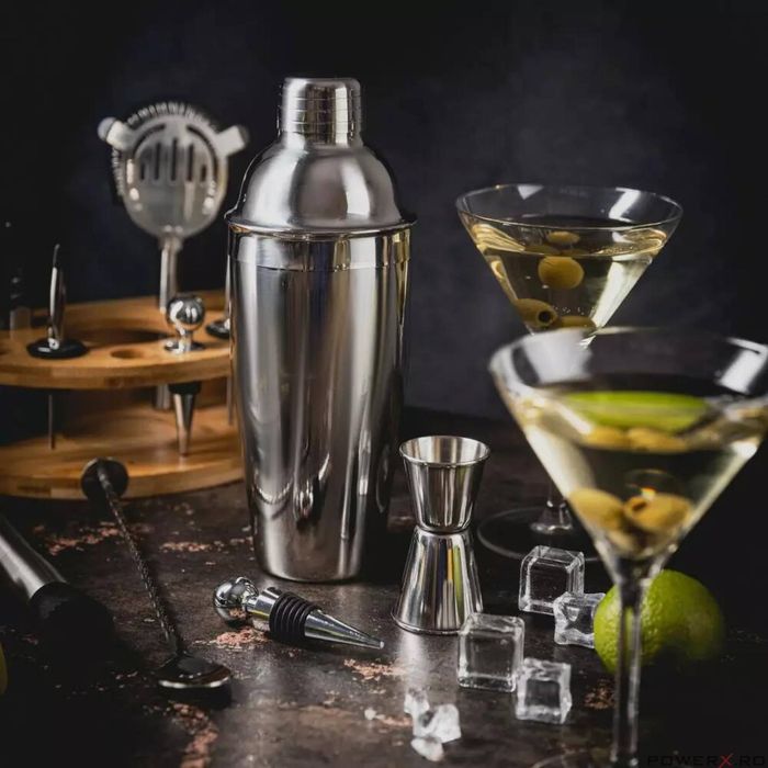 Set barman pentru bauturi, cocktailuri, shaker, 12 elemente, argintiu,