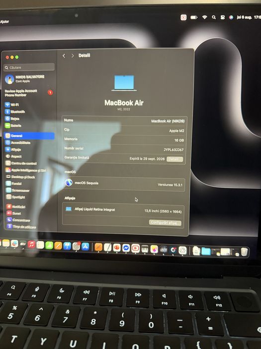 Macbook m2 air garantie 1 luna