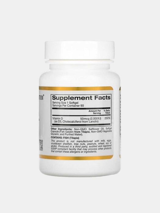 Витамин D3, California Gold Nutrition, 50 мкг (2000 МЕ), 90 капсул