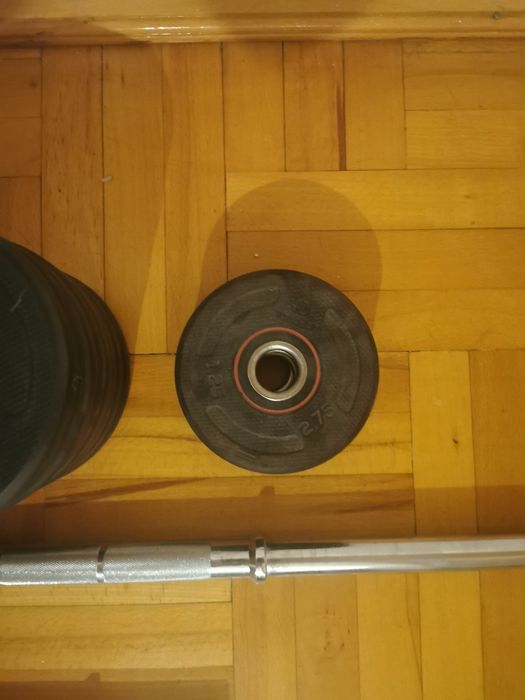 Set haltera și gantera bodybuilding, fonta în cauciuc, 72 kg