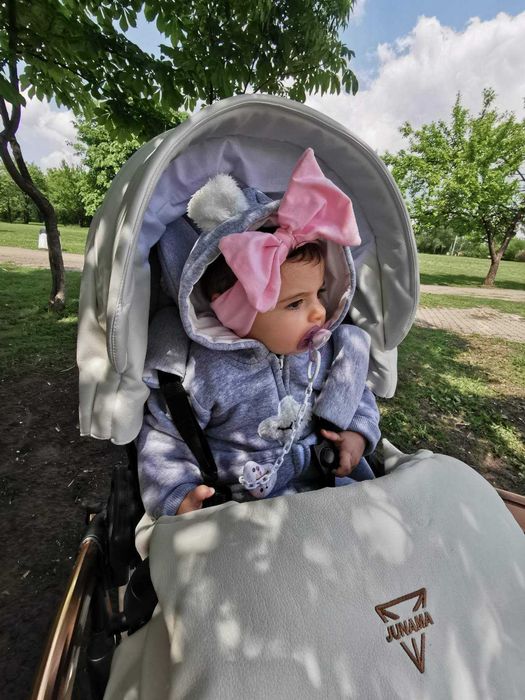 Бебешка количка Junama FLUO 3 in 1, (розова златна рамка)