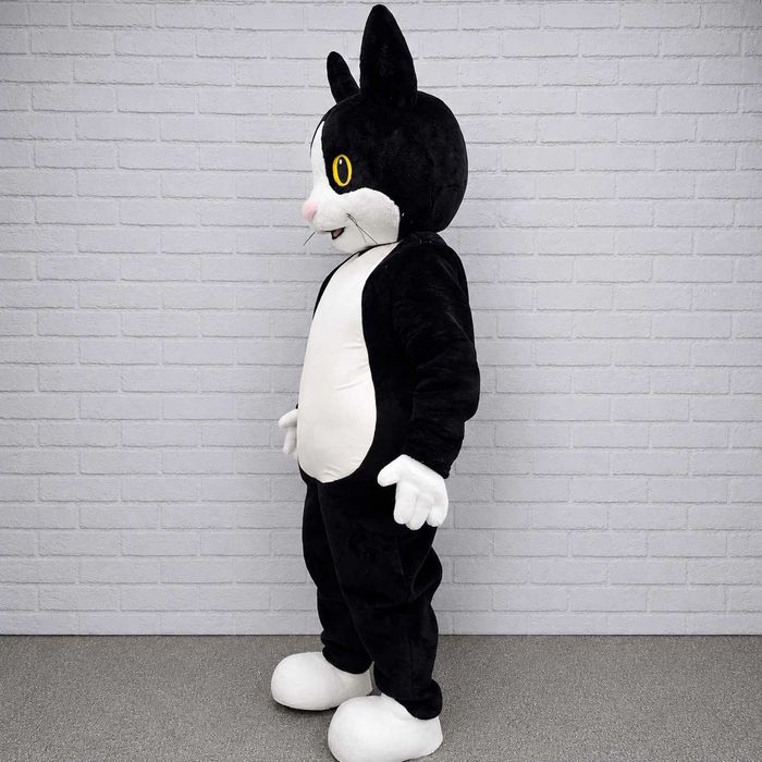 Costum mascotă Felix Pisica alb-negru profesional realizat manual pentru petreceri, evenimente și spectacole copii și adulți