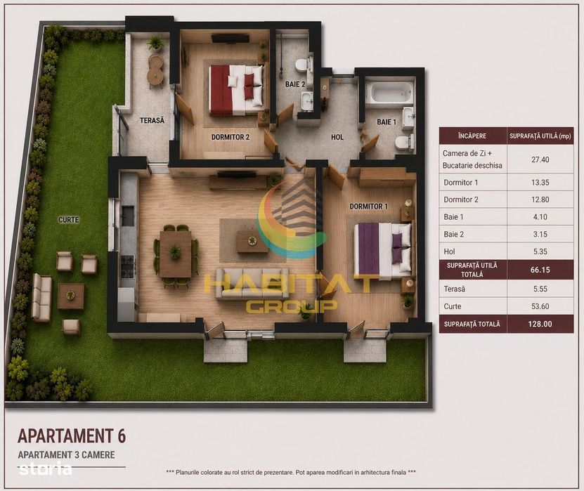 Apartament 3 camere - Gradina Proprie