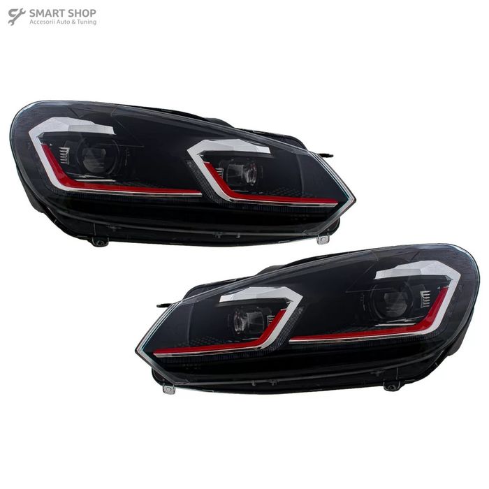 Faruri LED VW Golf 6 VI (2008-2013) Facelift G7.5 GTI Design Rosu Semn