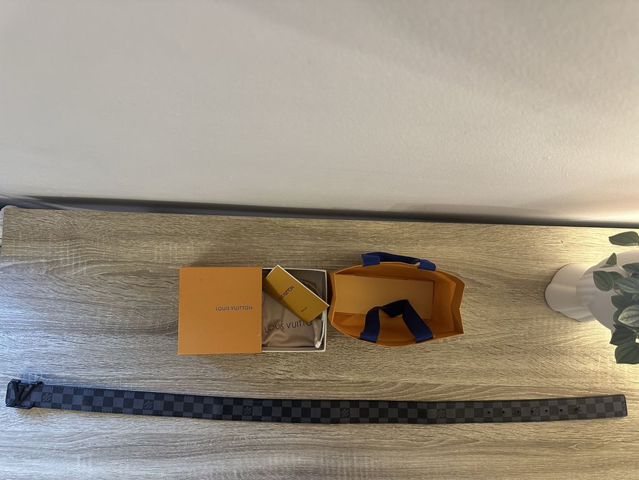 Curea Louis Vuitton Initiales, Damier Graphite, cu cutie și pungă originală marimea 105 cm