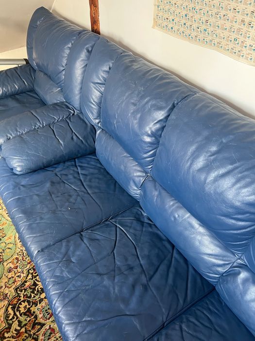 Set canapele piele naturală 100% Mobexpert – albastru